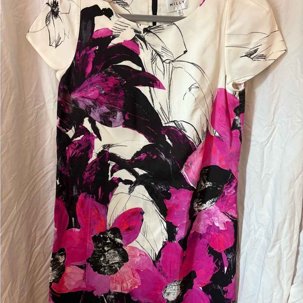 Milly Pink and Black Floral Dress
